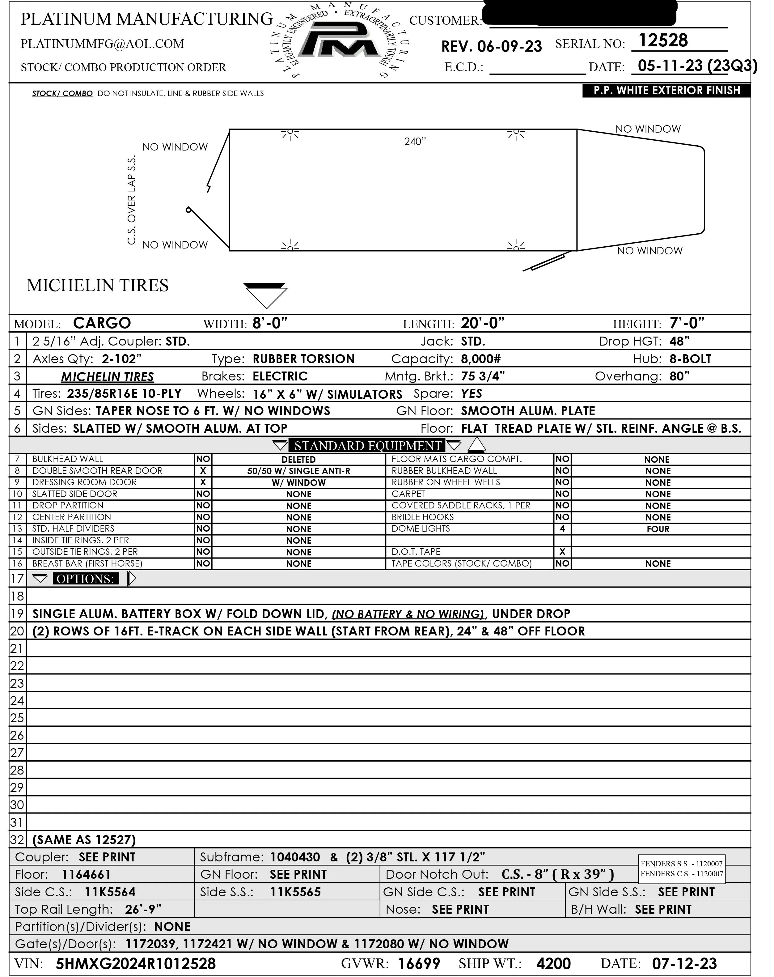 2024 Platinum 8'x20' Cargo GN Trailer with Hydraulic Jack