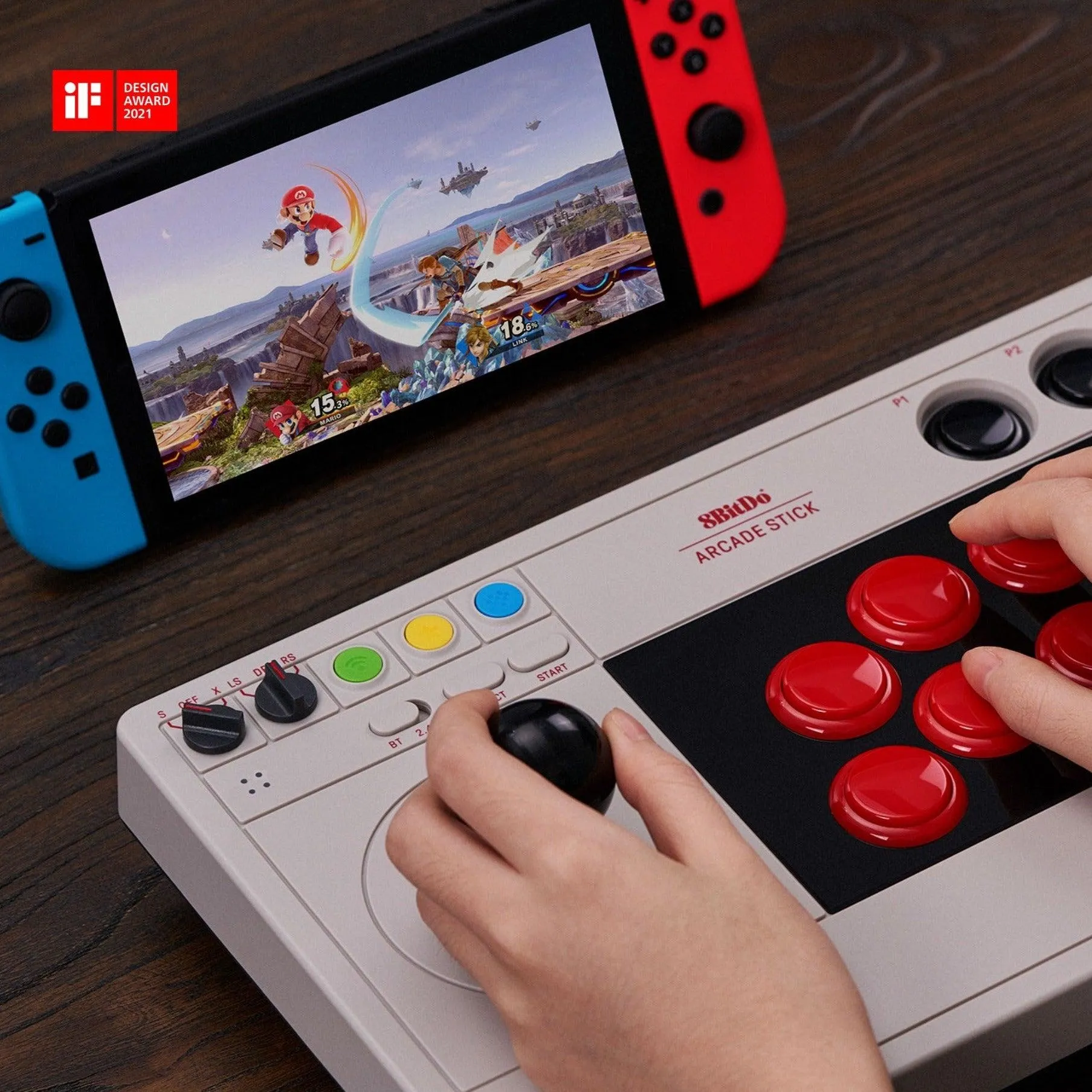 8BitDo Arcade Stick: Turbo & Macro Functions. Bluetooth, 2.4G and USB Wired Connectivity for Switch & Windows PC