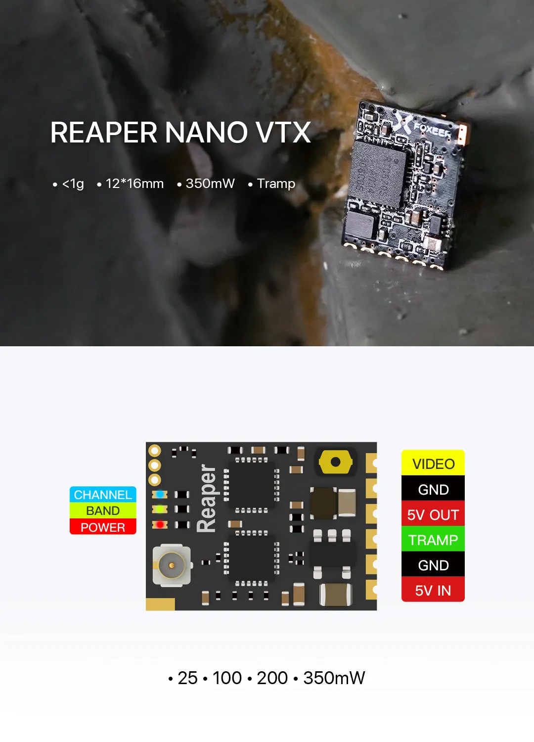 Foxeer Reaper Nano 5.8G 40CH 350mW 1g Tramp VTx