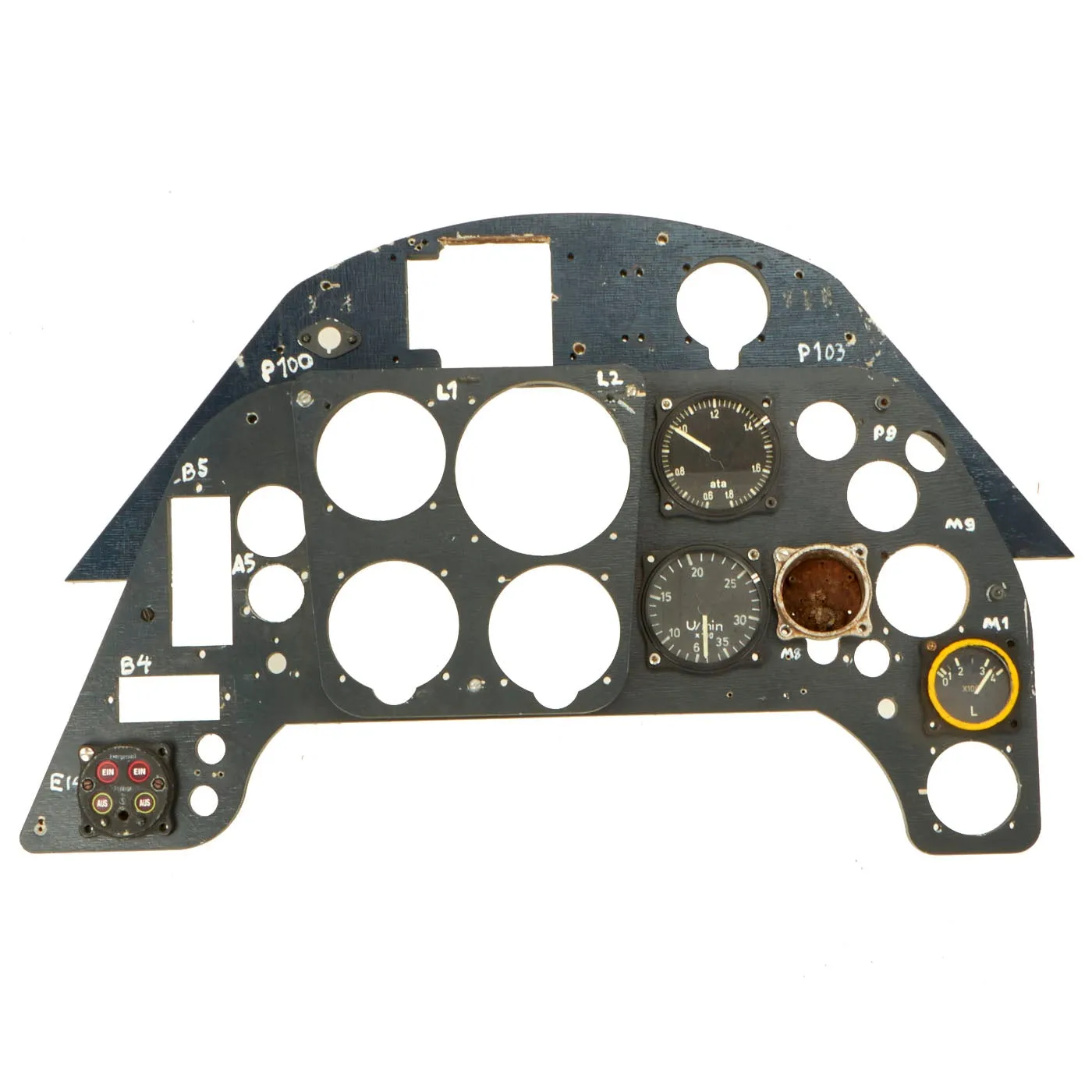 German WWII Luftwaffe Me 109 Bf 109 Replica Cockpit Instrument Panel with Original and Reproduction Gauges