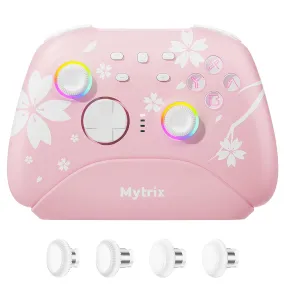 Mytrix Wireless Pro Controllers with Charging Dock, Sakura Pink Bluetooth RGB Controller with Hall Effect Joysticks/Hall Trigger (No Drift) for Nintendo Switch, Windows PC iOS Android Steam