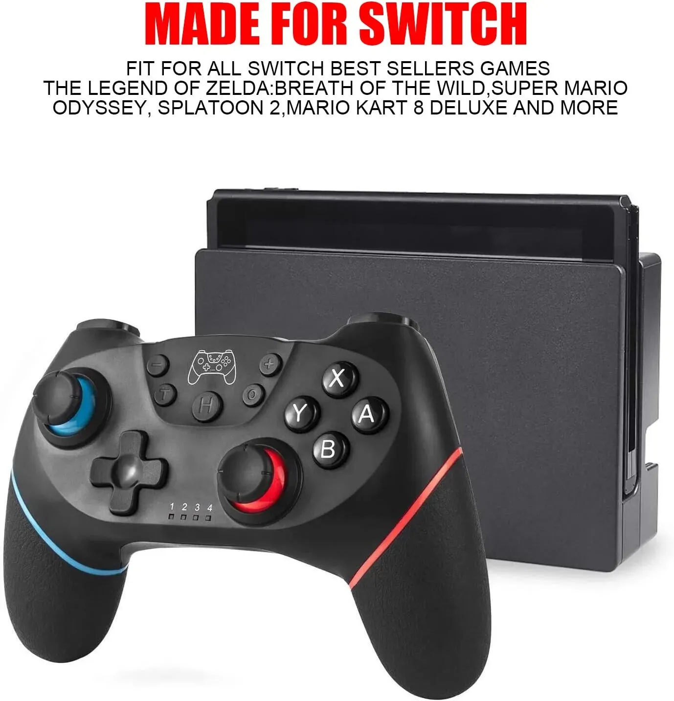 Switch Controller, Wireless Pro Controller for Switch/Switch Lite/Switch OLED, Switch Remote Gamepad with Joystick, Adjustable Turbo Vibration, Ergonomic Non-Slip - Black