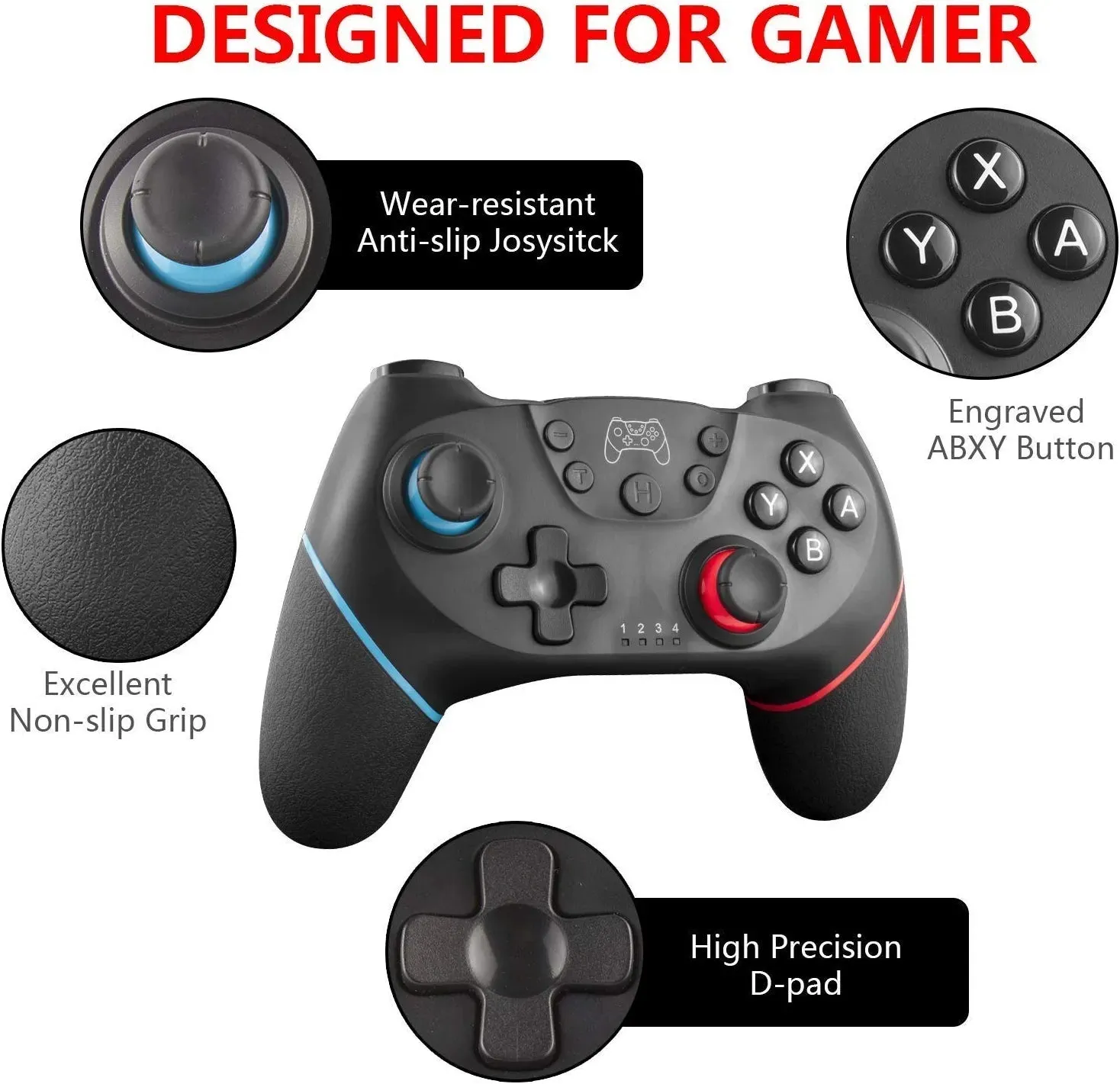 Switch Controller, Wireless Pro Controller for Switch/Switch Lite/Switch OLED, Switch Remote Gamepad with Joystick, Adjustable Turbo Vibration, Ergonomic Non-Slip - Black